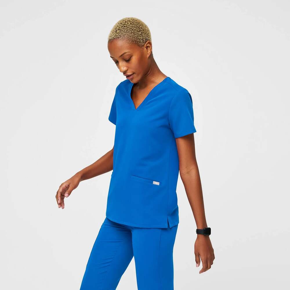 FIGS Technical Collection Scrub Top Royal Blue V-Neck Small